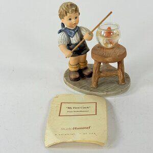 Berta Hummel BH256 My First Catch 2003 Boy Fishing with Goldfish Figurine